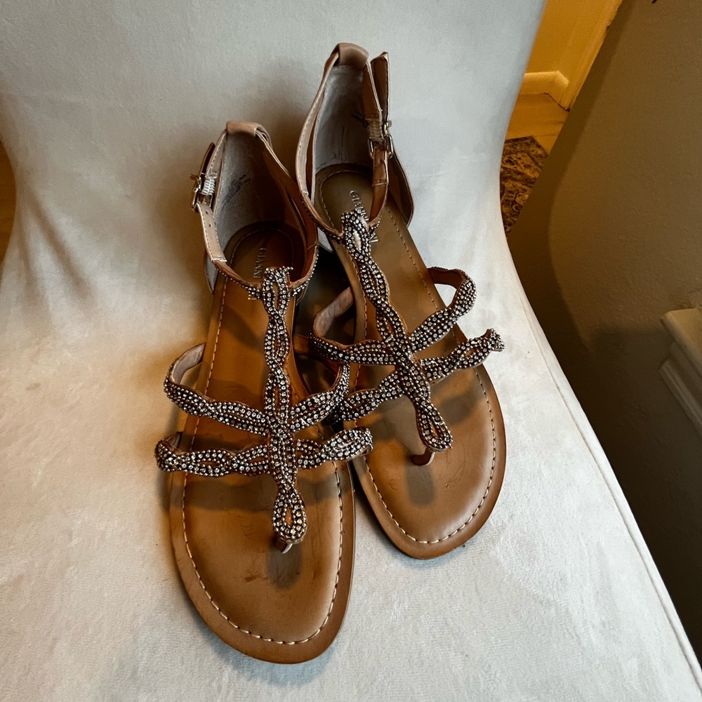 Gianni Bini Brown Beaded T-Strap Sandals